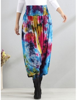 Casual Loose Printed Elastic Waist Women Wide Leg Pants