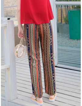 Bohemian Print High Waist Elastic Waist Pants