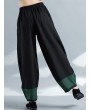 Vintage Embroidery Elastic Waist Women Wide Leg Pants