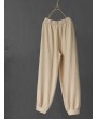 Vintage Embroidery Elastic Waist Frog Button Pants For Women