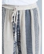 Stripe Plaid Print Wide Leg Drawstring Waist Casual Pants