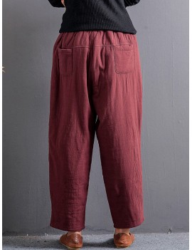 Casual Solid Color Patchwork Elastic Waist Women Harem Pants