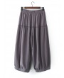 Women Casual Pleated Solid Color Elastic Waist Wide leg Pants