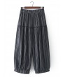 Women Casual Pleated Solid Color Elastic Waist Wide leg Pants