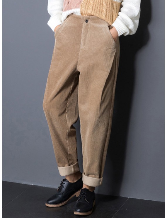 Casual Pure Color Pockets High Waist Pants For Women