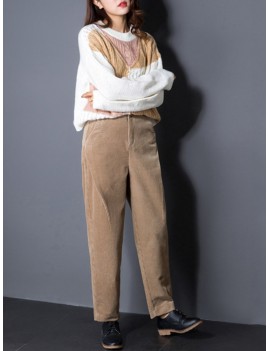 Casual Pure Color Pockets High Waist Pants For Women