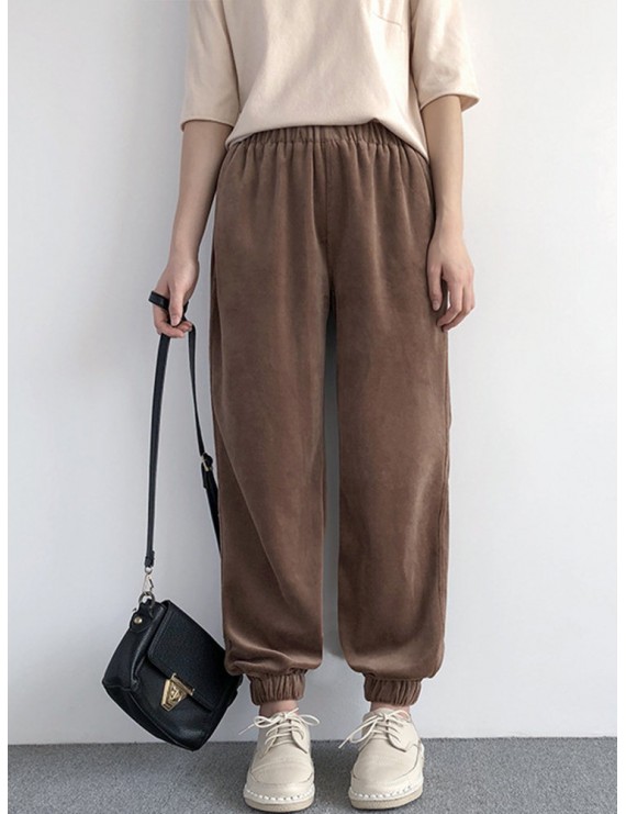 Loose Pockets Solid Color Elastic Waist Harem Pants