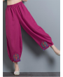 Vintage Embroidery Casual Loose Women Wide Leg Pants