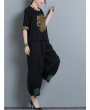 Vintage Embroidery Casual Loose Women Wide Leg Pants