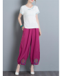 Vintage Embroidery Casual Loose Women Wide Leg Pants