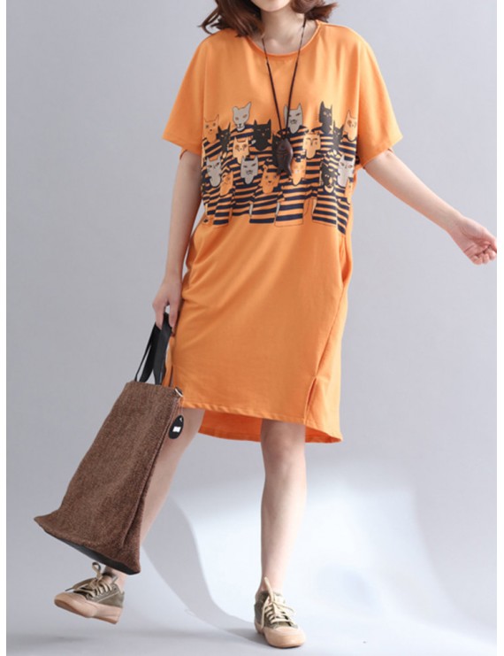 Casual Women Printed Short Sleeve Loose Dresses