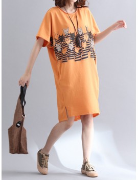 Casual Women Printed Short Sleeve Loose Dresses