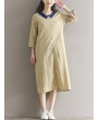 Casual Loose Patchwork 3/4 Sleeve O-neck Women Mid-long Dress