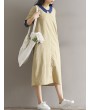 Casual Loose Patchwork 3/4 Sleeve O-neck Women Mid-long Dress