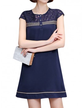 Women Patchwork Elegant Short Sleeve Mini Dresses