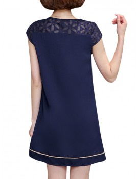 Women Patchwork Elegant Short Sleeve Mini Dresses