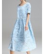 Women Jacquard O-Neck Short Sleeve Billowing Two-Piece Dresses