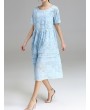 Women Jacquard O-Neck Short Sleeve Billowing Two-Piece Dresses