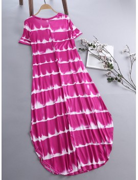 Striped Short Sleeve Sundress Pocket Maxi Casual Dresses