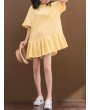 Solid Pleated Loose Hooded Half Sleeve Women Casual Dresses