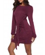 Solid Color Long Sleeve Drawstring Casual Dresses