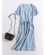 Denim Pocket Short Sleeve O-neck Casual Dresses