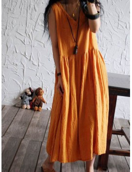 Casual Loose Women Solid Color Sleeveless Dresses