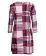 Plaid Women O-neck Long Sleeve Pockets Mini Dresses