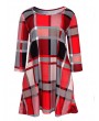 Plaid Women O-neck Long Sleeve Pockets Mini Dresses