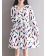 Casual Printed Women Long Sleeve Laple Drawstring Dresses