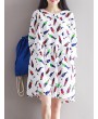 Casual Printed Women Long Sleeve Laple Drawstring Dresses