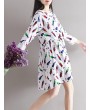 Casual Printed Women Long Sleeve Laple Drawstring Dresses