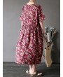 Vintage Casual Women Short Sleeve Floral Print Dresses