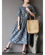 Vintage Casual Women Short Sleeve Floral Print Dresses