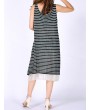 Casual Women Sleeveless Fake Two Pieces O-neck Mid-Long Dresses