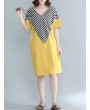 Casual Stripe Patchwork Loose Half Sleeve V-neck Women Dress