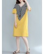 Casual Stripe Patchwork Loose Half Sleeve V-neck Women Dress