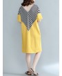 Casual Stripe Patchwork Loose Half Sleeve V-neck Women Dress