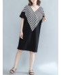 Casual Stripe Patchwork Loose Half Sleeve V-neck Women Dress