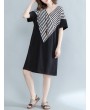 Casual Stripe Patchwork Loose Half Sleeve V-neck Women Dress