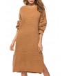 Casual Pure Color Side Splited Long Sleeve Women Sweater Dresses