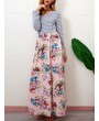 Floral Printed Striped Patchwork Maxi Casual Dresses