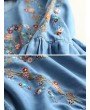 Denim Embroidery Long Pagoda Sleeve Casual Dresses