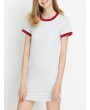 Casual Patchwork Split Short Sleeve O-neck Mini Dress For Women