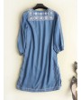 Denim Embroidery Half Sleeve V-neck Casual Dresses