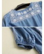 Denim Embroidery Half Sleeve V-neck Casual Dresses