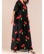 Vintage Print Cherry V-neck Overhead Maxi Dress