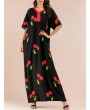 Vintage Print Cherry V-neck Overhead Maxi Dress