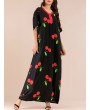 Vintage Print Cherry V-neck Overhead Maxi Dress