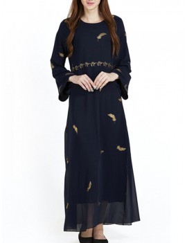 Vintage Women Ethnic Muslim Chiffon Maxi Dresses